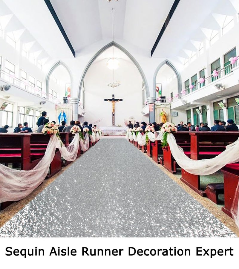 ShinyBeauty Aisle Runners for Weddings Silver 10FTX4FT Sparkle Runners for The Bride Carpet Runner Rugs Indoor Outdoor Ceremony Party - Image 5